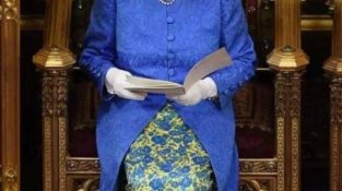 女王乃乃白金汉宫受约翰逊勋章，两SE拼接裙罕见